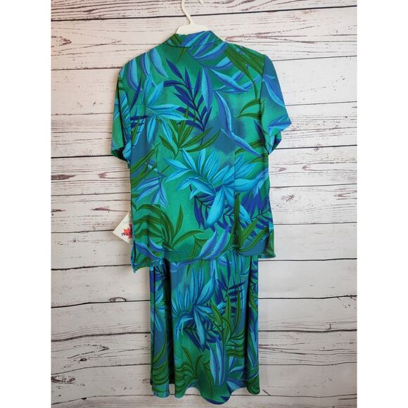 NWT Vtg Leslie Belle Shell buttons Green Blue Botanical Dress & Shirt Size 8 - Picture 15 of 16